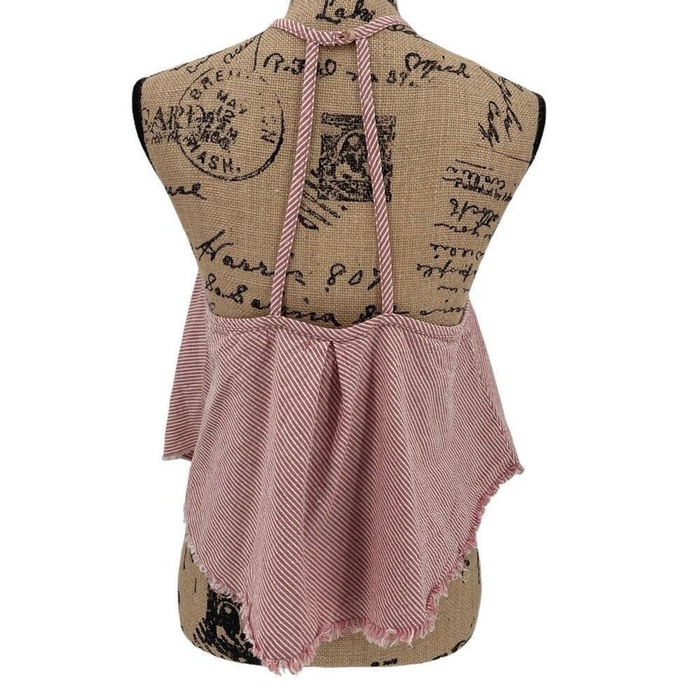 BDG Linen Blend High Neck Raw Hem Open Back Railroad Stripe Tank Top Mauve Small - Picture 3 of 6